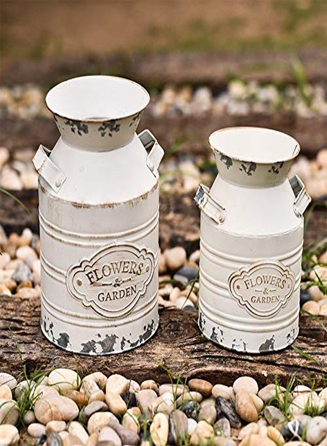 Fovasen Rustic Galvanized Milk Can Jug Vase - Metal Shabby Chic Primitive French Country Style Farmhouse Decorative Flower Holder for Living Room, Bedroom, Kitchen - 9.4" - Image 2